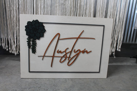 Custom Baby Name Wedding Last name Succulent Color Raised 3D Elevated Letters Sign Image Raised Letters 3D Handmade Wooden Signage Wood
