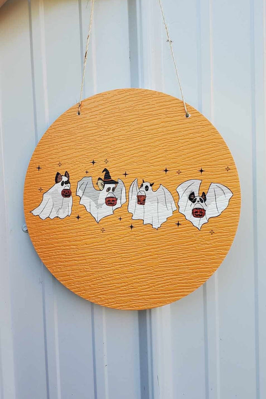 Bats Ghost Baby Farm Animals Trick or Treat Halloween Orange Dress Up Fall Autumn PVC Weather Proof Printed Doorhanger Outdoor