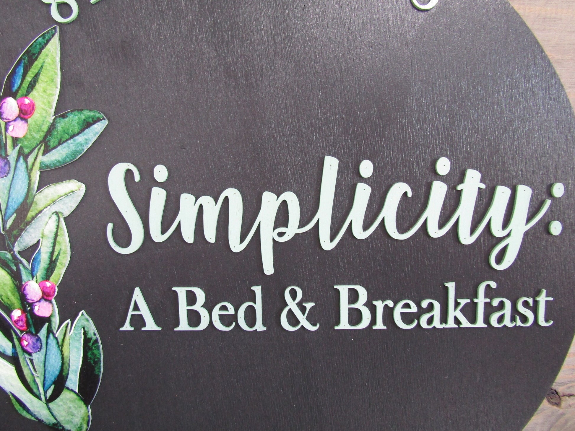 Floral Simplicity Bed and Breakfast Custom Sign Round Business Commerical Signage Made to Order Logo Circle Wooden Handmade