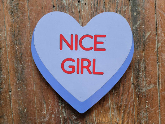 Wooden Purple Nice girl Candy Conversation Heart Cutout Valentines Day Gift Photography Prop Handmade Homedecor Raised 3D Sign Wall Art