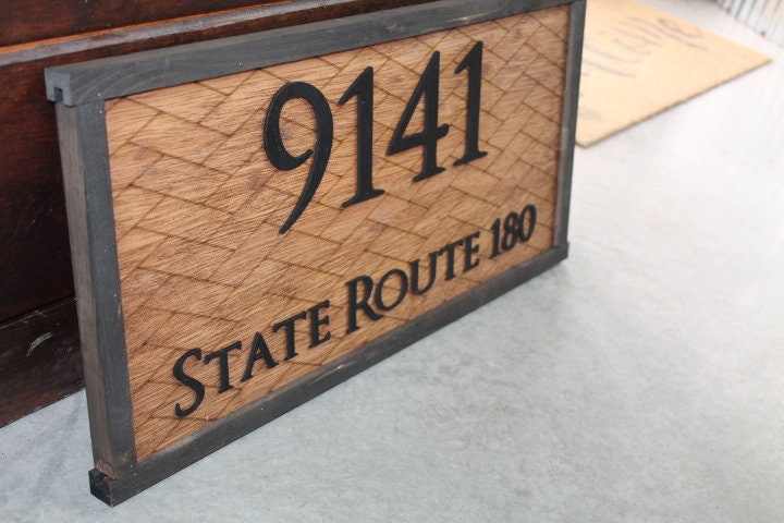 Custom Address Sign Rattan Engraved and Raised Personalized Home Street Sign Wooden Handmade Sign Layered Your Address Etched