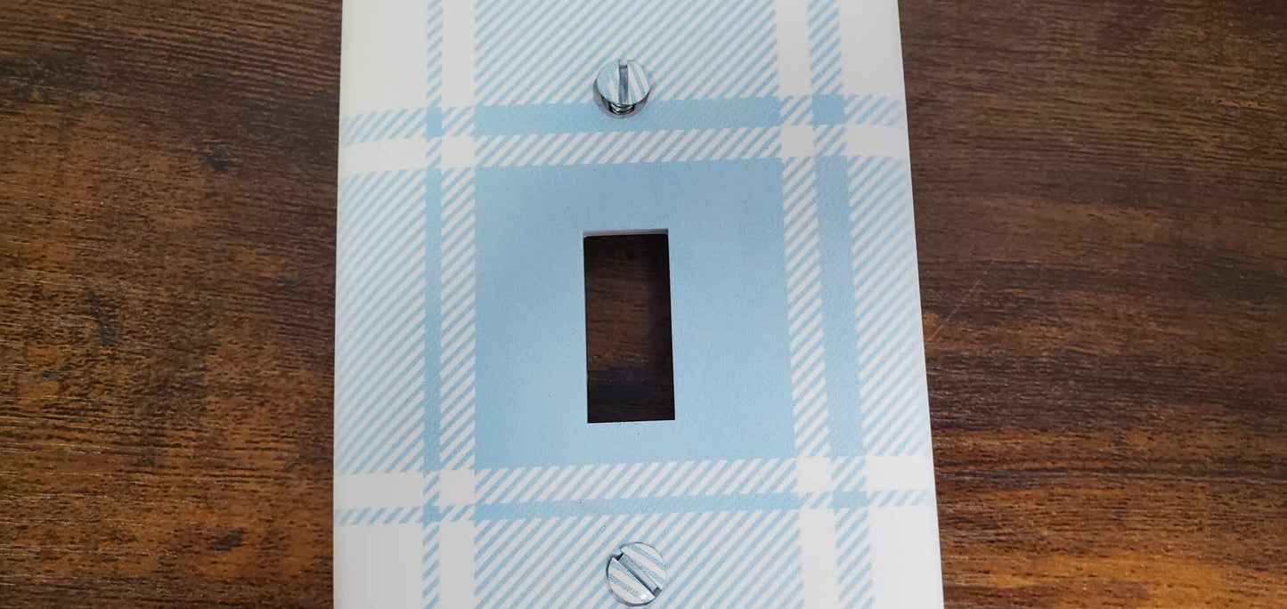 Blue Plaid Nursery Spring Printed in Color Light Switch Cover Plate Durable Baby Room Kids Room