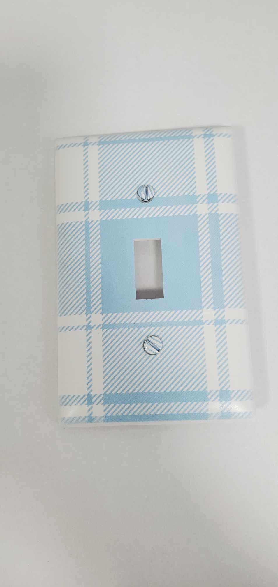 Blue Plaid Nursery Spring Printed in Color Light Switch Cover Plate Durable Baby Room Kids Room