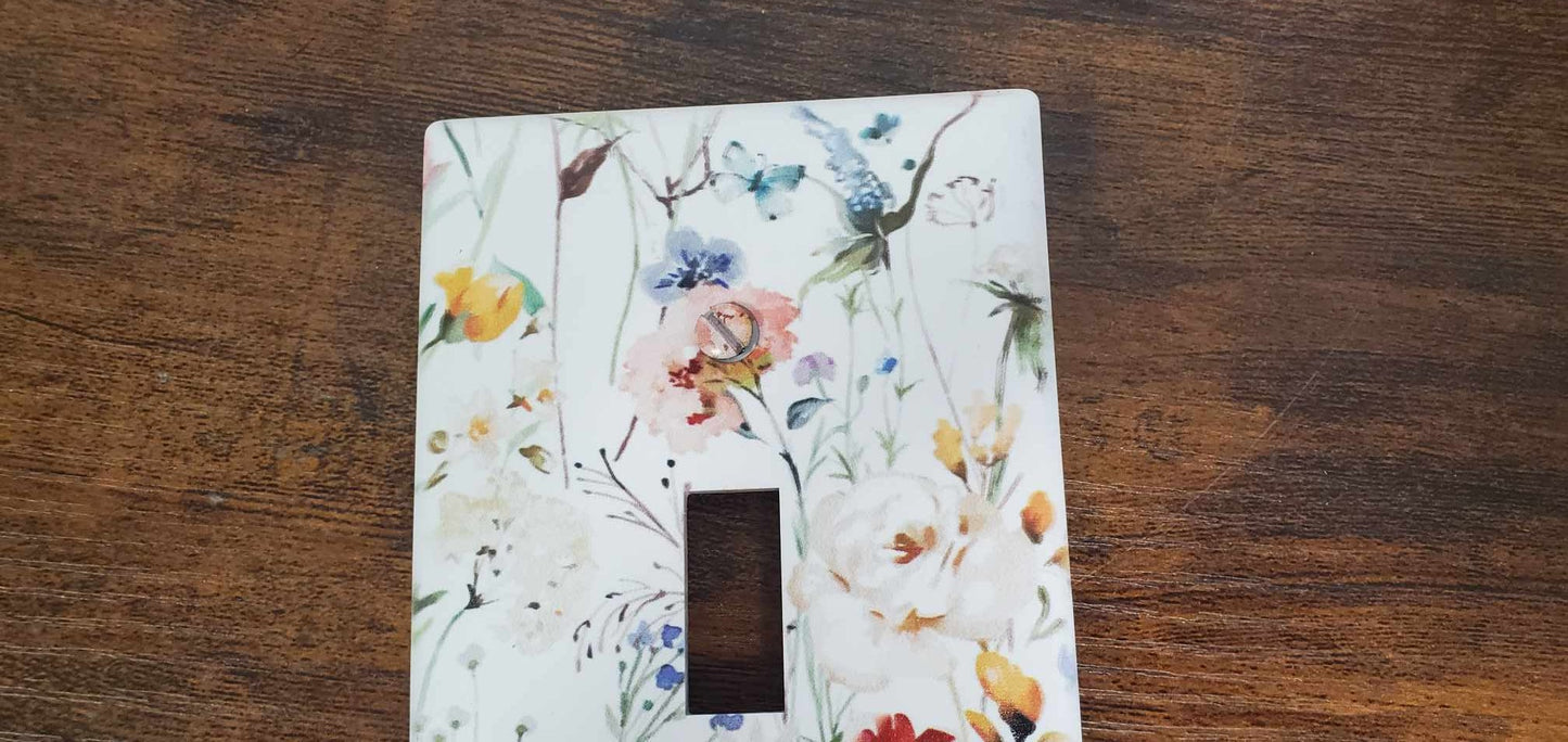 Floral Flowers Botany Spring Printed in Color Light Switch Cover Plate Durable Baby Room Kids Room Decorative Decor