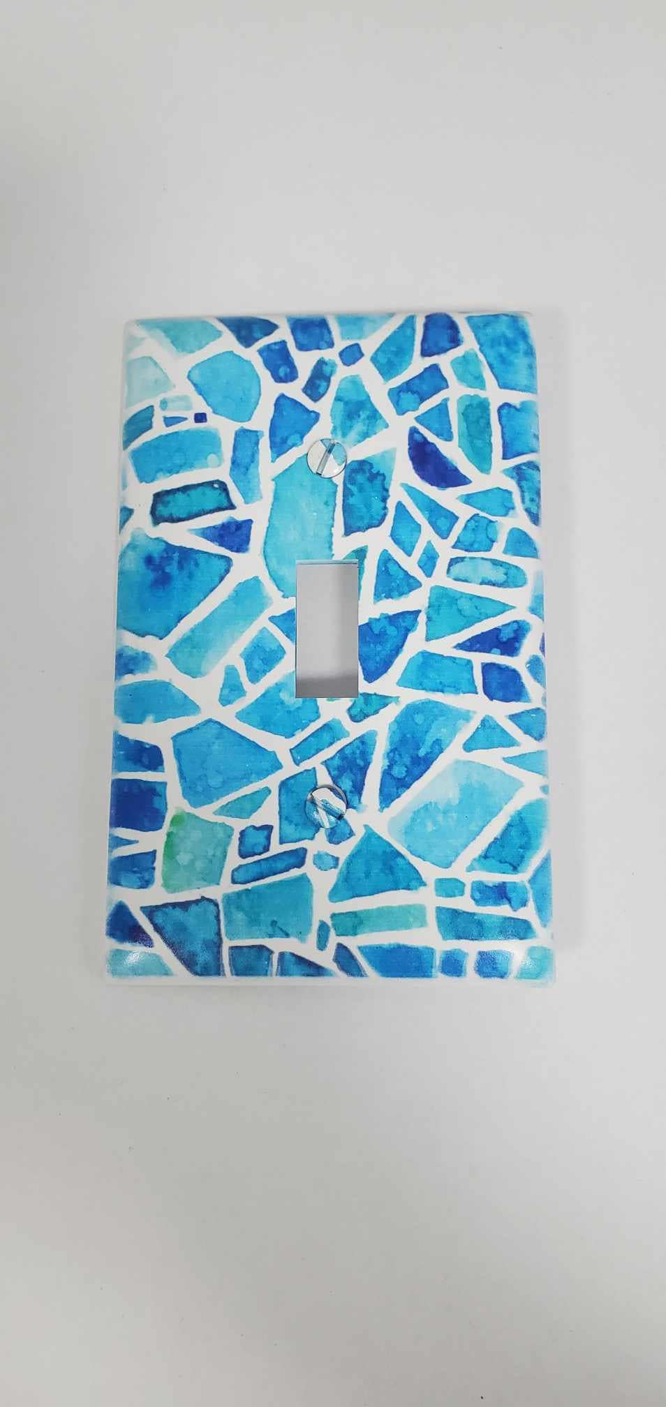 Blue Pattern Aztec Geometric Tiles Beach Water Printed in Color Light Switch Cover Plate Durable Baby Room Kids Room Decorative Decor