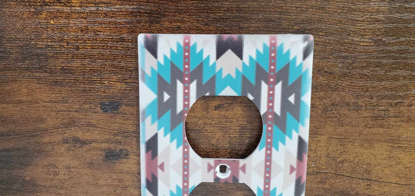 Western Pattern Aztec Geometric Printed in Color Light Switch Cover Plate Durable Baby Room Kids Room Decorative Decor