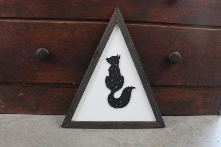 Fox Triangle Kit Woodland Hunter Forest Animals Framed 3D Handmade Art Decor Wooden Sign Raised Layered Sign