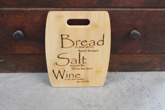 Bread Salt Wine Wooden Engraved Cutting Board Gift Hostess Culinary Couple Wedding engagement Hardwood Cute Kitchen Decor Natural