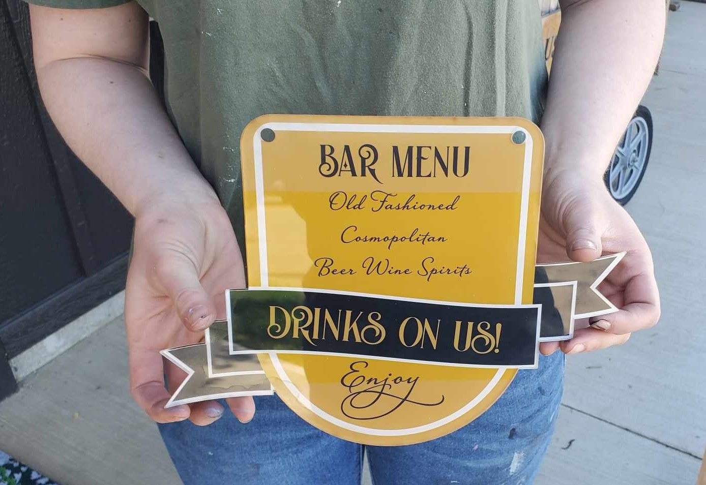 Custom Arched Acrylic Wedding Bar Menu Shape Banner Sign Personalize Signature Drink Event Menu Drink Menu Cocktail Menu Reverse Printed