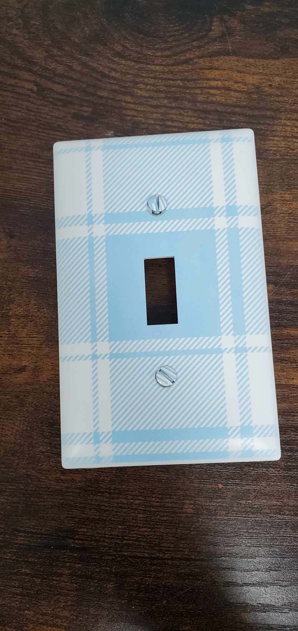 Blue Plaid Nursery Spring Printed in Color Light Switch Cover Plate Durable Baby Room Kids Room