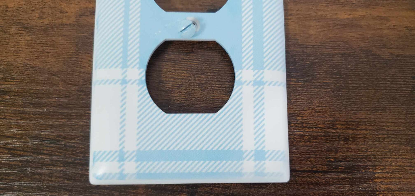 Blue Plaid Nursery Spring Printed in Color Light Switch Cover Plate Durable Baby Room Kids Room