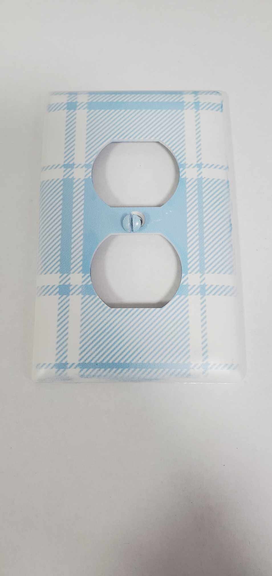 Blue Plaid Nursery Spring Printed in Color Light Switch Cover Plate Durable Baby Room Kids Room