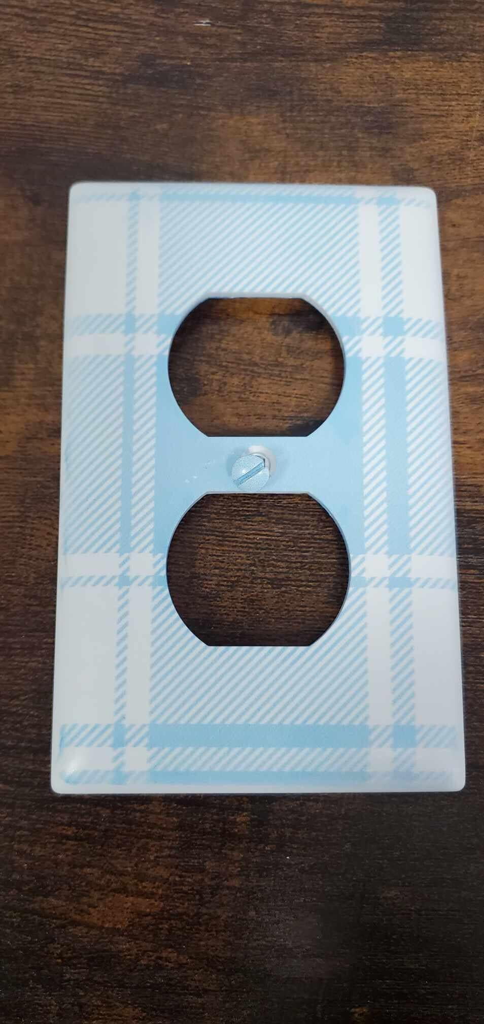 Blue Plaid Nursery Spring Printed in Color Light Switch Cover Plate Durable Baby Room Kids Room