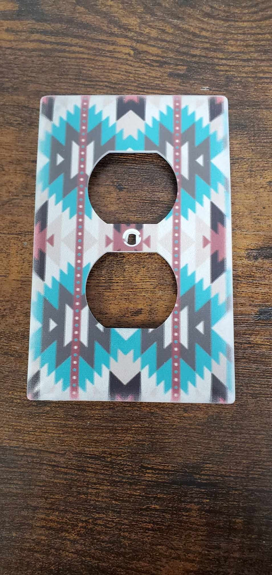 Western Pattern Aztec Geometric Printed in Color Light Switch Cover Plate Durable Baby Room Kids Room Decorative Decor