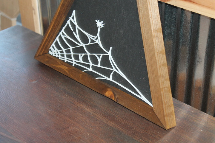 Web Spider Goth Arachnidan Black and White Triangle Framed 3D Handmade Art Decor Wooden Sign Raised Layered Sign