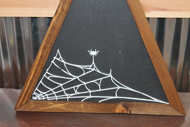 Web Spider Goth Arachnidan Black and White Triangle Framed 3D Handmade Art Decor Wooden Sign Raised Layered Sign