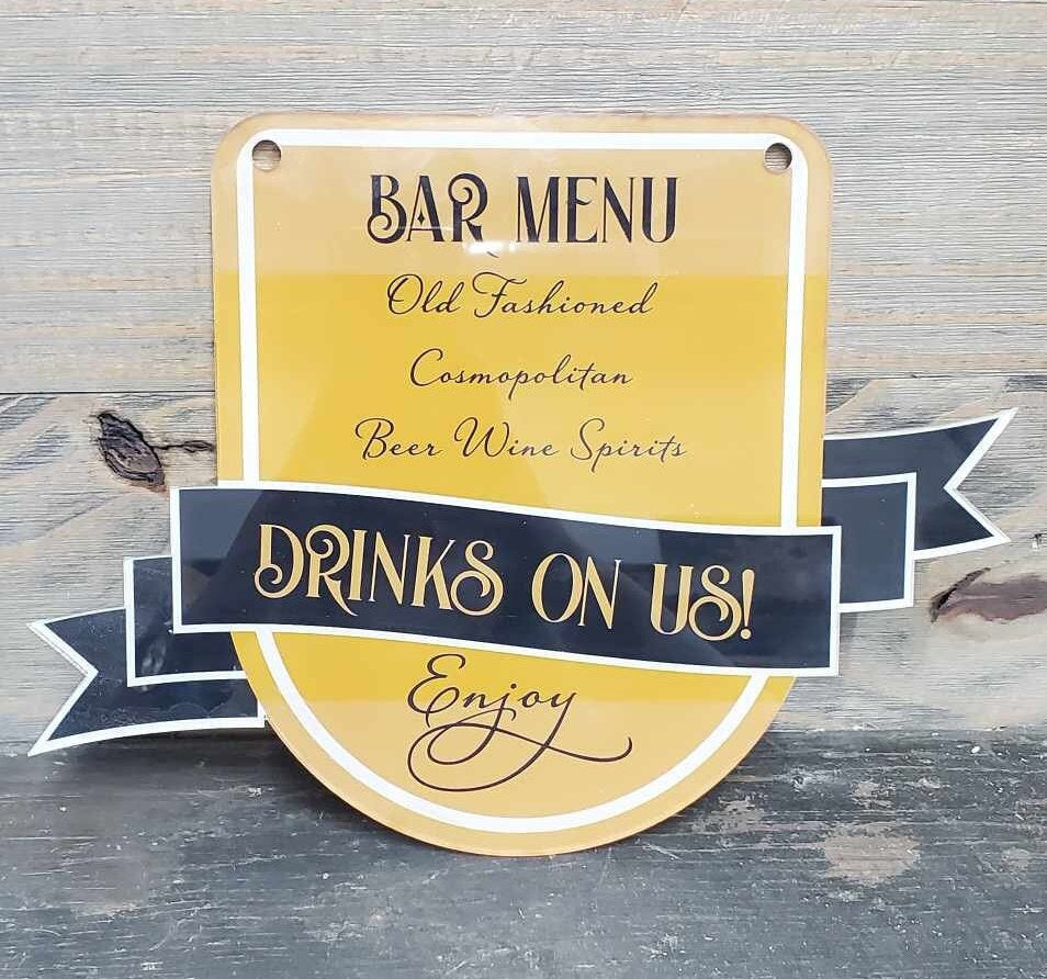 Custom Arched Acrylic Wedding Bar Menu Shape Banner Sign Personalize Signature Drink Event Menu Drink Menu Cocktail Menu Reverse Printed