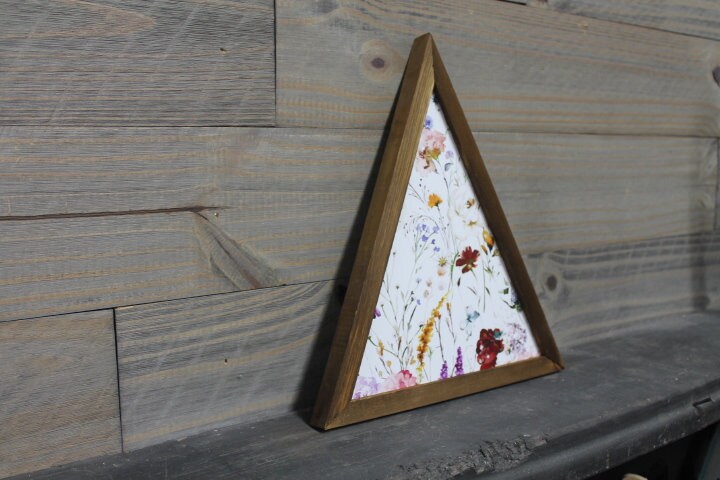 Floral Victorian Flowers Wildflowers Colorful Triangle Framed Printed Color Handmade Art Decor Wooden Sign Garden