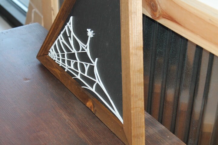 Web Spider Goth Arachnidan Black and White Triangle Framed 3D Handmade Art Decor Wooden Sign Raised Layered Sign