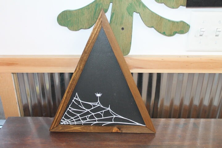 Web Spider Goth Arachnidan Black and White Triangle Framed 3D Handmade Art Decor Wooden Sign Raised Layered Sign