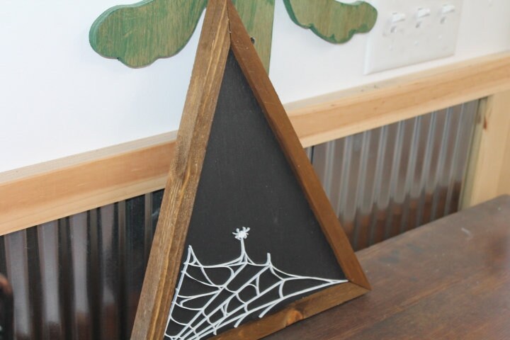 Web Spider Goth Arachnidan Black and White Triangle Framed 3D Handmade Art Decor Wooden Sign Raised Layered Sign