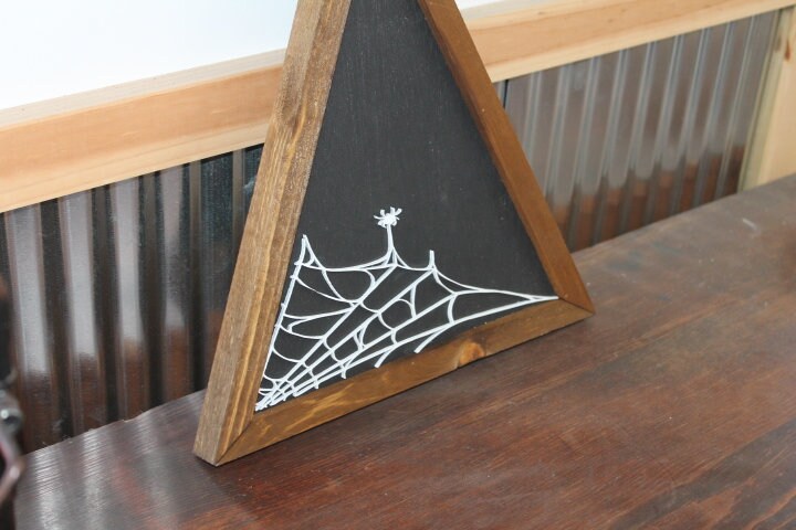 Web Spider Goth Arachnidan Black and White Triangle Framed 3D Handmade Art Decor Wooden Sign Raised Layered Sign