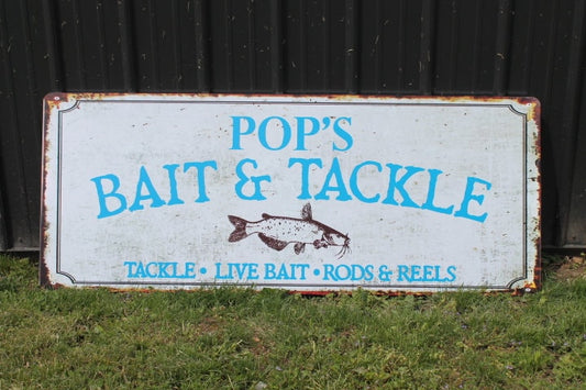 Personalized Bait Shop Pop Catfish Fathers Day PVC Smooth Rustic Rusty Giftable Outdoor Sustainable Weather Durable Printed Lake Fishing