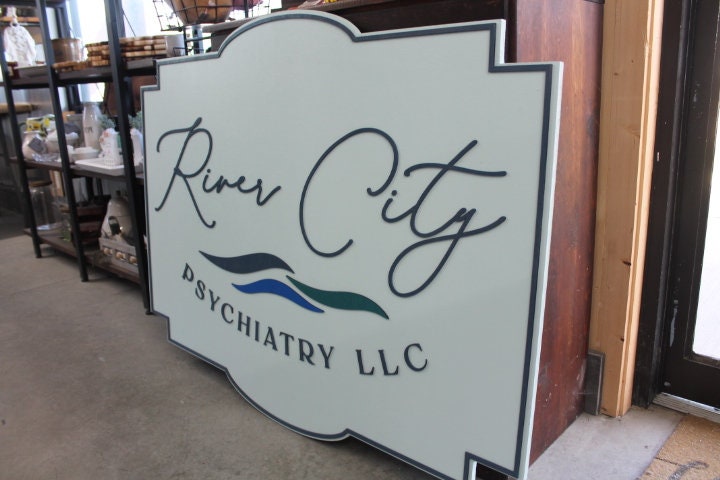 River Psych Coastal Water Personalized Business Signage Contour 3D Custom Small Business Indoor Outdoor Commerical Laser Cut Name Wood