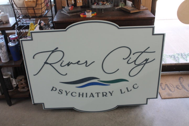 River Psych Coastal Water Personalized Business Signage Contour 3D Custom Small Business Indoor Outdoor Commerical Laser Cut Name Wood