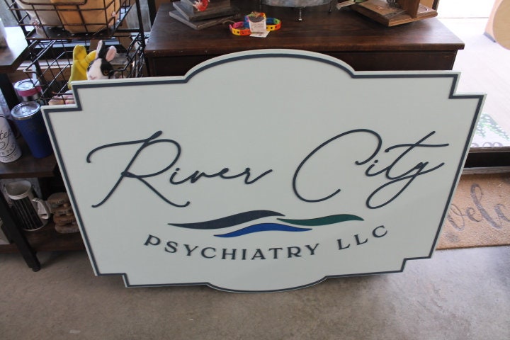 River Psych Coastal Water Personalized Business Signage Contour 3D Custom Small Business Indoor Outdoor Commerical Laser Cut Name Wood