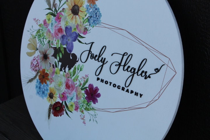 Floral Border Round Sign Photography Buffalo Ring Photographer Small Business Uv printed and Raised Letters Handmade 3D Factory Custom Made