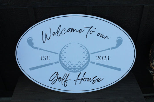 Golf Ball Tee Putter Custom Oval Weatherproof Sign PVC plastic smooth Personalized Sport House Welcome Great for hanging or wall mounted