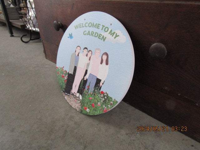 Custom Welcome Sign Garden Family Portrait Floral Waterproof PVC Textured Round Logo Print Weather Proof Sustainable Durable