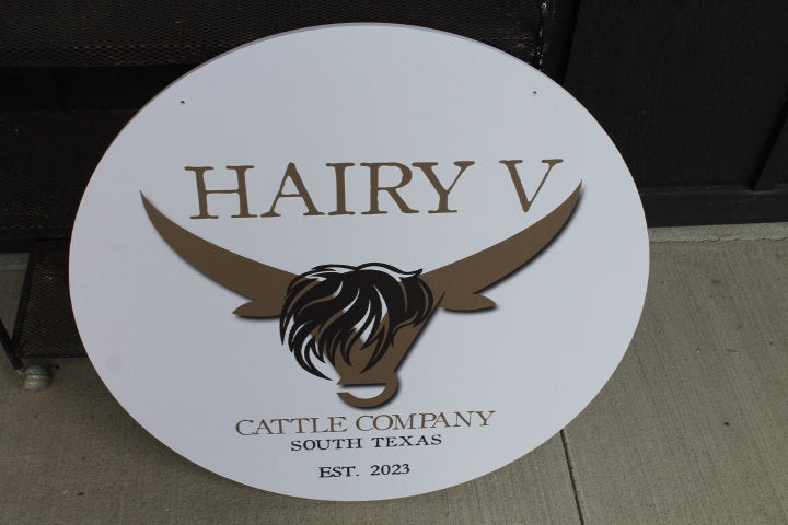 Personalized Cattle Company Hairy Cow Est Longhorn Highland Cow Smooth Round Waterproof Weatherproof Outdoor Signage PVC