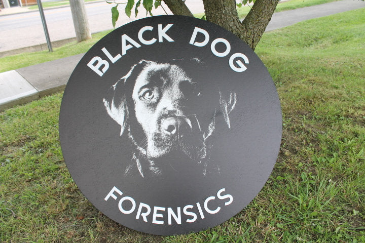 Forensic Labrador Dogs Handmade Custom Wooden Sign Store Black Your Logo Personalized Hanging Sign Raised Letters Round Printed Image