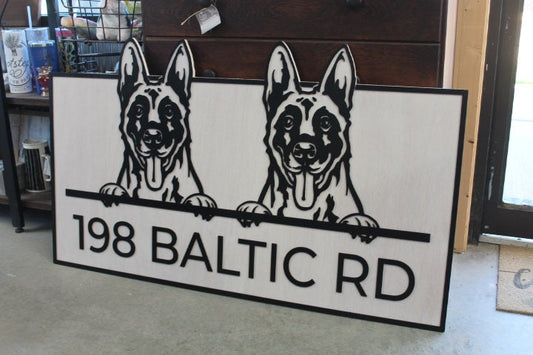 Custom Address German Shepard Dog GSD Family Entrance Rectangle 3D Large Custom Indoor Outdoor Personalized Logo Laser Cut Wood