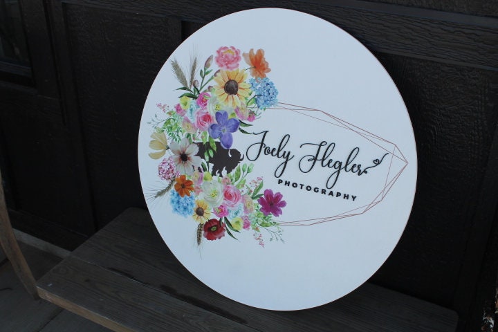 Floral Border Round Sign Photography Buffalo Ring Photographer Small Business Uv printed and Raised Letters Handmade 3D Factory Custom Made