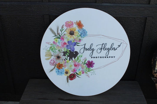 Floral Border Round Sign Photography Buffalo Ring Photographer Small Business Uv printed and Raised Letters Handmade 3D Factory Custom Made