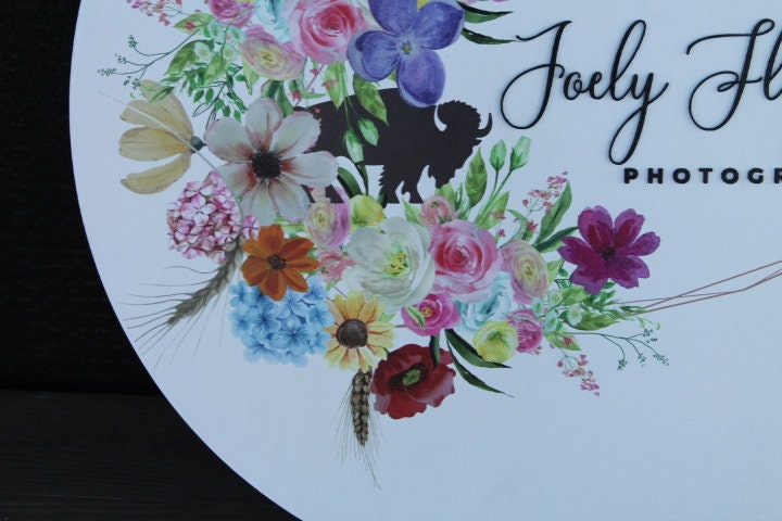 Floral Border Round Sign Photography Buffalo Ring Photographer Small Business Uv printed and Raised Letters Handmade 3D Factory Custom Made