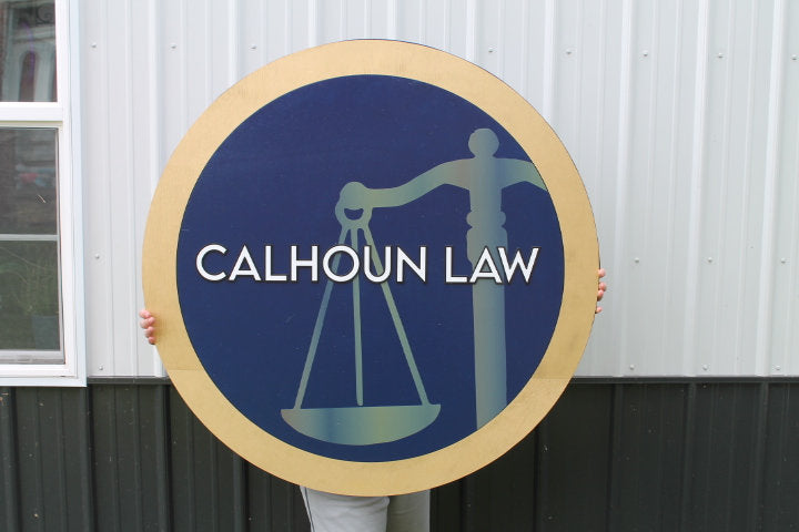 Law Firm Lawyer Scales Navy Gold Raised and Printed Handmade Logo Business Indoor Outdoor Sign Custom Personalized Justice