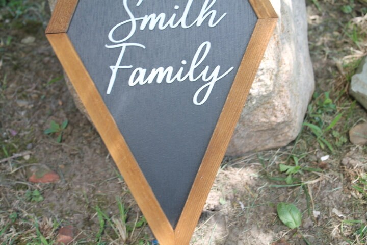 Family Diamond Sign Handmade 3D Raised cutout Framed Personalized Custom Signage Home Gift Wedding Gift Cursive Script