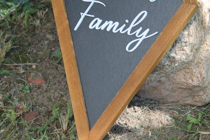 Family Diamond Sign Handmade 3D Raised cutout Framed Personalized Custom Signage Home Gift Wedding Gift Cursive Script