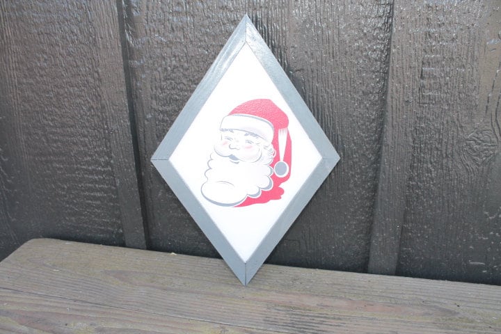 Vintage Retro Santa Christmas Holidays Merry Diamond Farmhouse Farm Decor Printed Wall Art Framed Printed