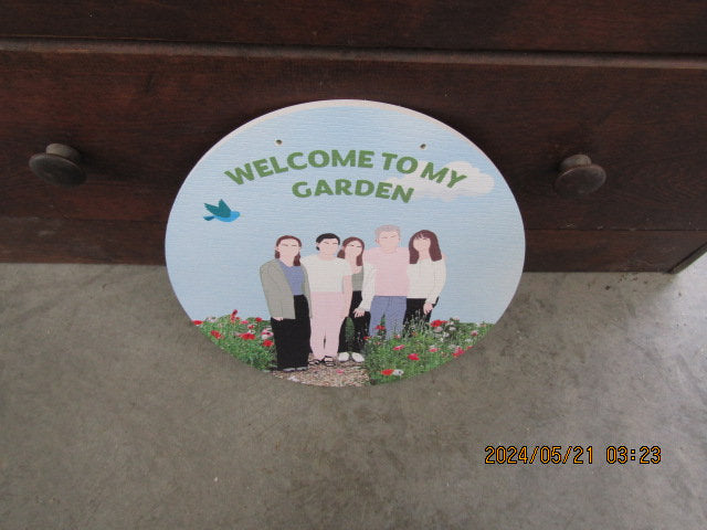 Custom Welcome Sign Garden Family Portrait Floral Waterproof PVC Textured Round Logo Print Weather Proof Sustainable Durable