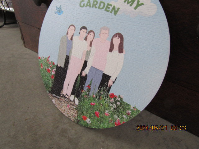 Custom Welcome Sign Garden Family Portrait Floral Waterproof PVC Textured Round Logo Print Weather Proof Sustainable Durable