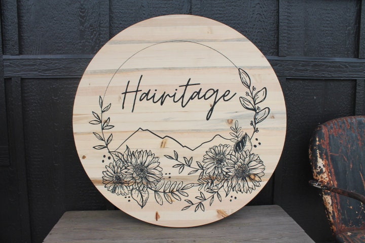 Salon Floral Sunflowers Wood Carved Engraved Color Filled Business Commerical Signage Your Logo Handmade Custom Pine Wood Round Sign