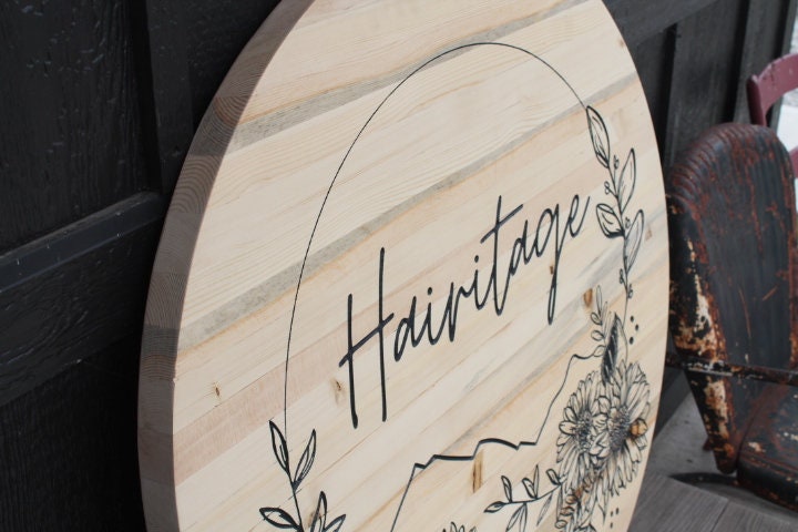 Salon Floral Sunflowers Wood Carved Engraved Color Filled Business Commerical Signage Your Logo Handmade Custom Pine Wood Round Sign