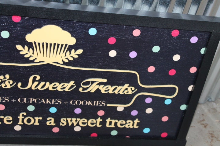 Custom Bakery Business Sign Polka Dots Cupcake Rectangle 3D Large Custom Company Indoor Outdoor Small Business Logo Laser Cut Wood Sign