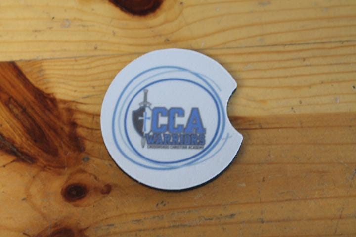 Christian Academy CCA Warriors Local School Logo Gift Set Wholesale bulk Car Coaster Sport Printed Set Bulk Club Clubhouse