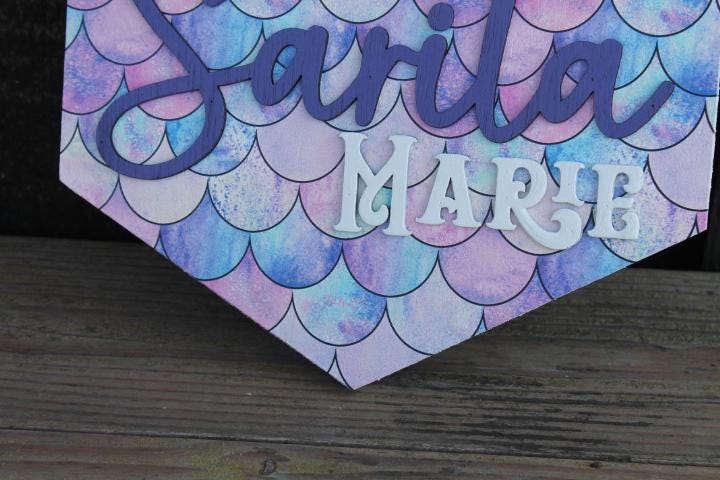 Custom Kids Name Decor Sign Childrens Room Mermaid Personalized Your name Raised 3D Printed Shape Hexagon